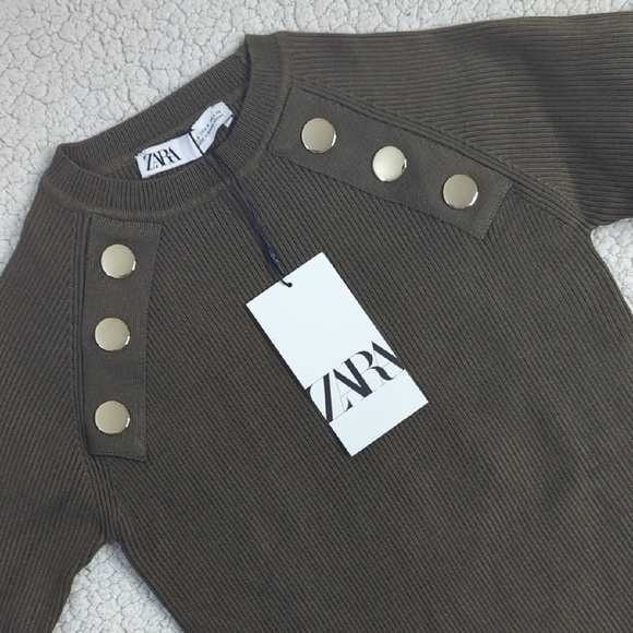 Zara Military Green Top/Sweater with Metallic Accents - Picture 6 of 8